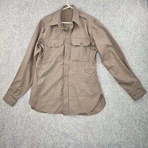 Vintage Military Mens Button-Down Shirt Beige 15 X 34 Cotton Blend Long Sleeve